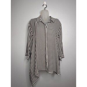 NWT Chico’s Black/White 3/4 Sleeve Chic Asymmetrical Striped Blouse Size 3